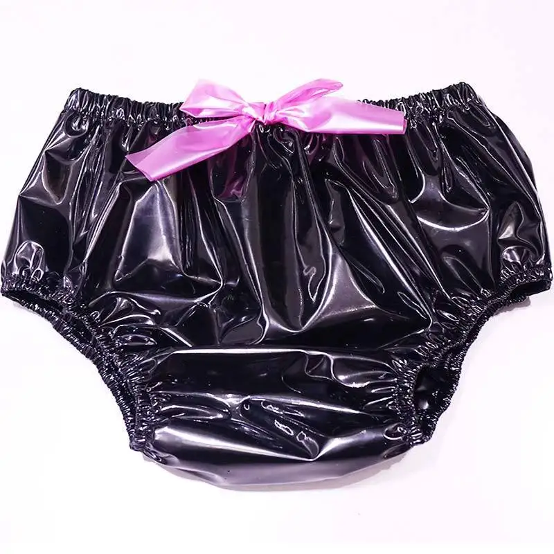 

Plus Size Unisex ABDL PVC Underwear Sexy Lingerie Black Plastic Loose Mid Waist Briefs Sexy Incontinence Anti-diaper Panties