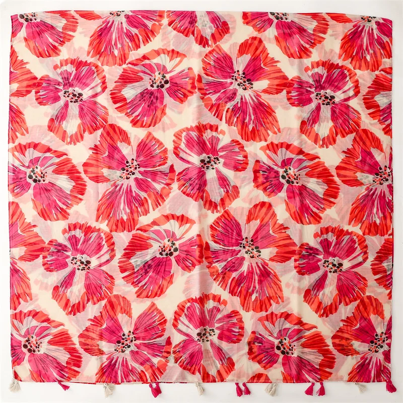 ナショナルスタイルスカーフ夏旅行日焼け止めスカーフ芸術アクセサリー写真撮影バリガーゼ赤い花蘭ショール