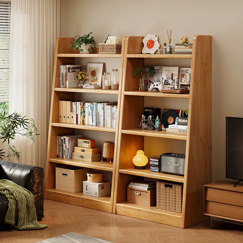 

Solid wood bookshelf Floor shelf Trapezoidal storage storage rack Integrated against the wall Household display Simple bookcase