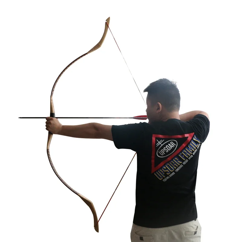 Toppanahan-busur Recurve kayu untuk orang dewasa, busur panjang, busur Recurve buatan tangan, berburu luar ruangan, 52 ", 30 ~ 55lbs, satu buah