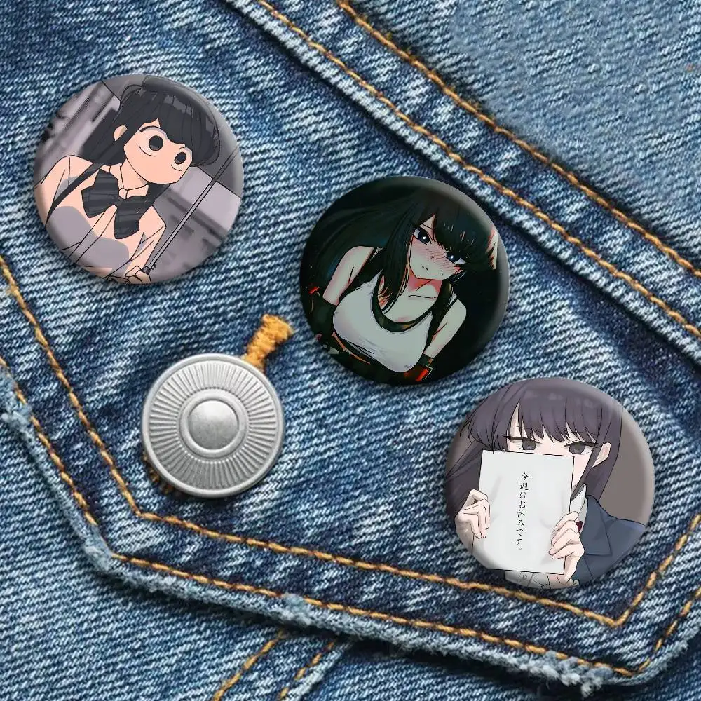 Anime Komi Cant Communicate Cute Girl Komi Shouko Badge Tinplate Round Laser Brooch Clothes Backpack Accessories Lapel