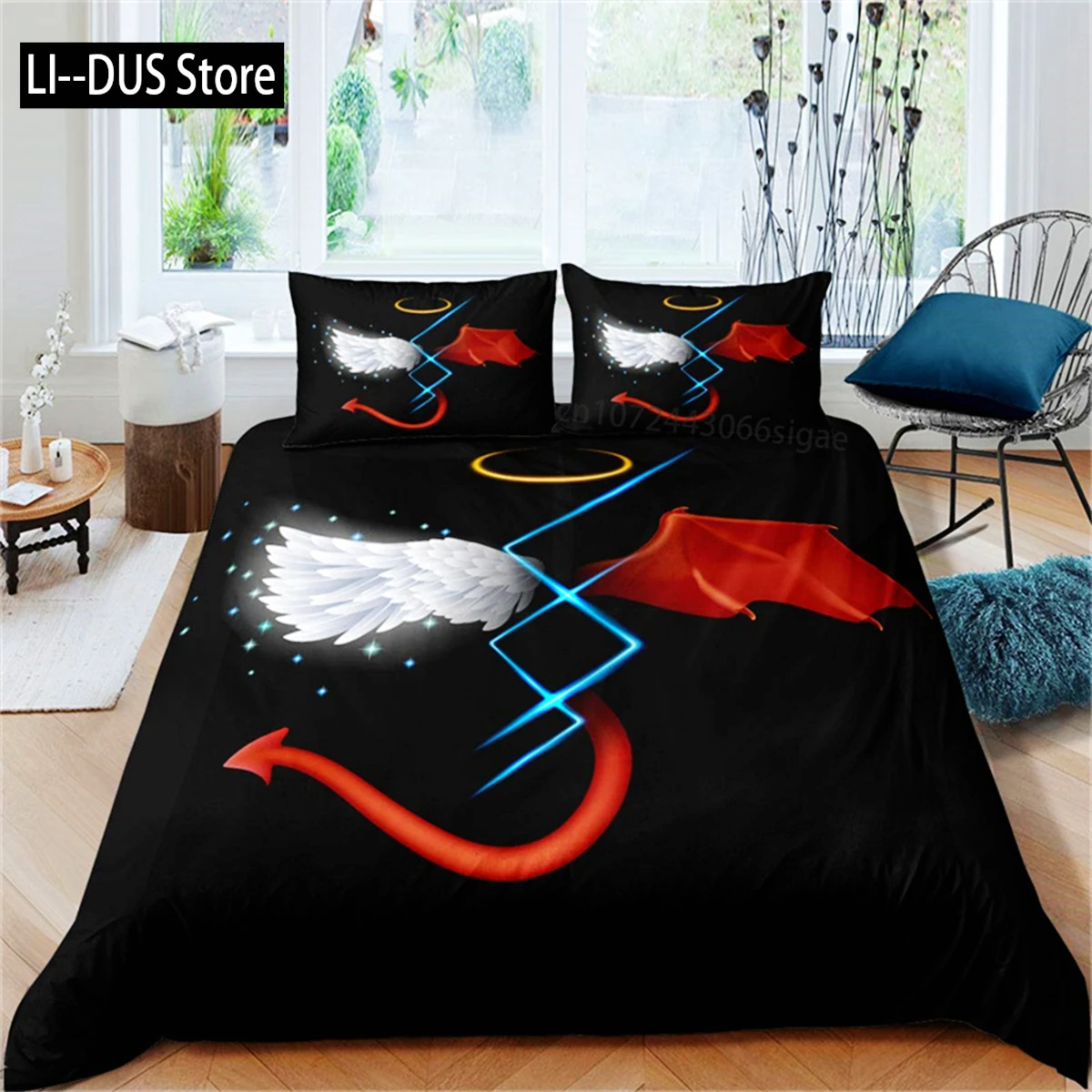

Cartoon Angel Duvet Cover Angel Wing Bedding Set Microfiber Floral Comforter Cover Full King Size For Girls Bedroom Decoration