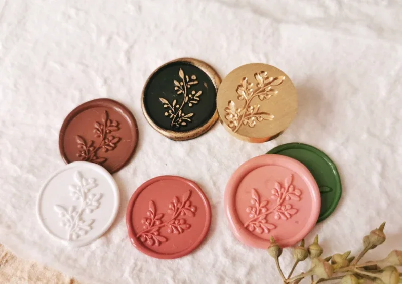 

Восковая печать в виде ветви листьев, зеленая трава, восковая печать в комплекте, печать для конверта, печать для приглашений