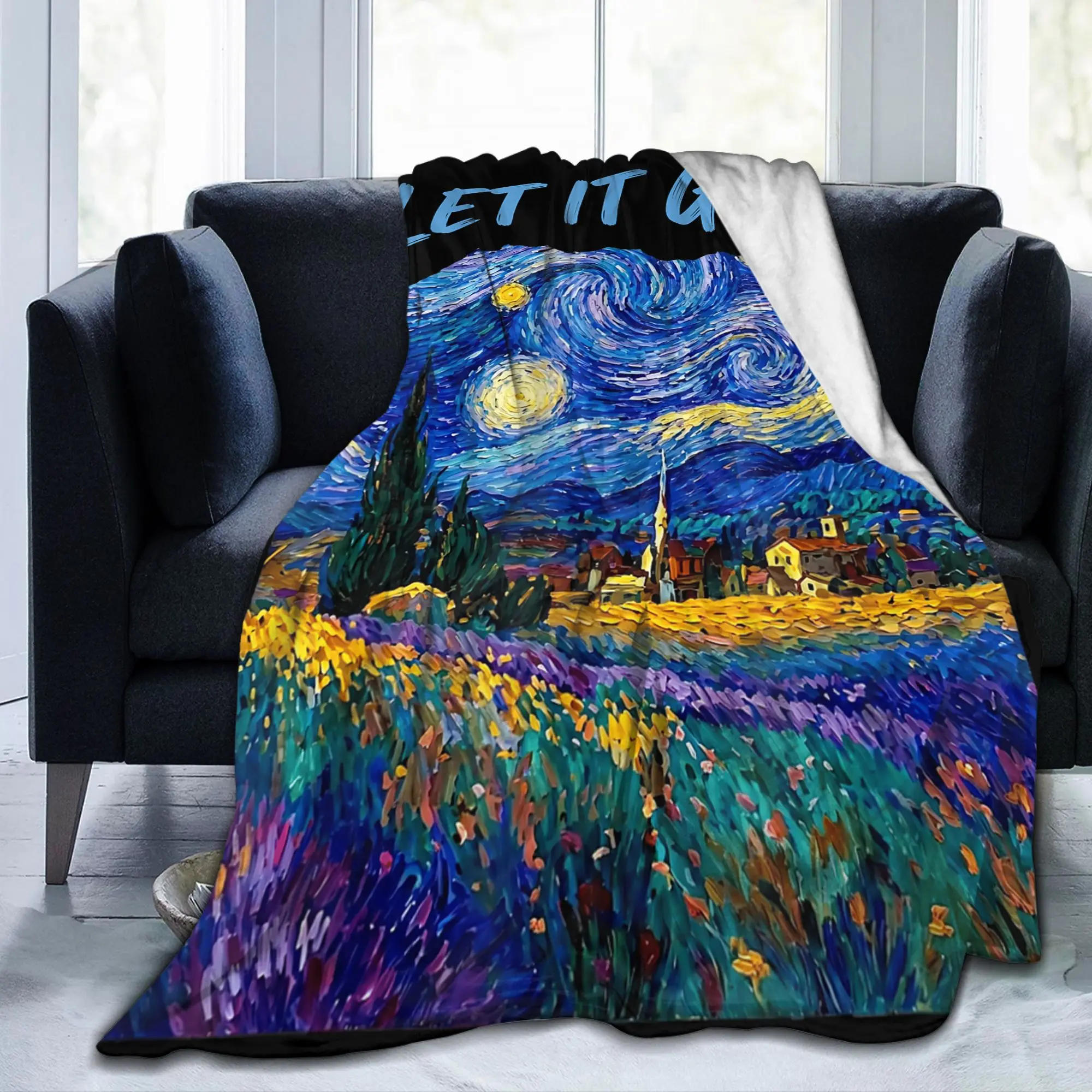Let it Gogh Funny Vincent Van Gogh Starry Night Blankets Velvet Spring Autumn Painting Multifunction Lightweight Throw Blankets