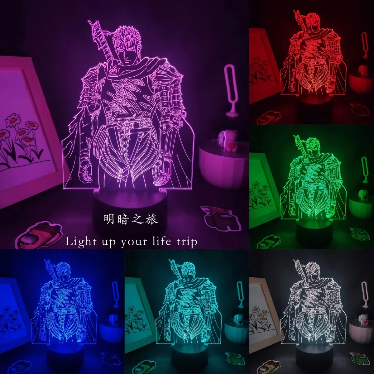 16 Colors 3D Lamps Anime Berserk Guts LED Action Figure Night Lights Gift for Friend Bedroom Manga Coffee Table Desk Decoration