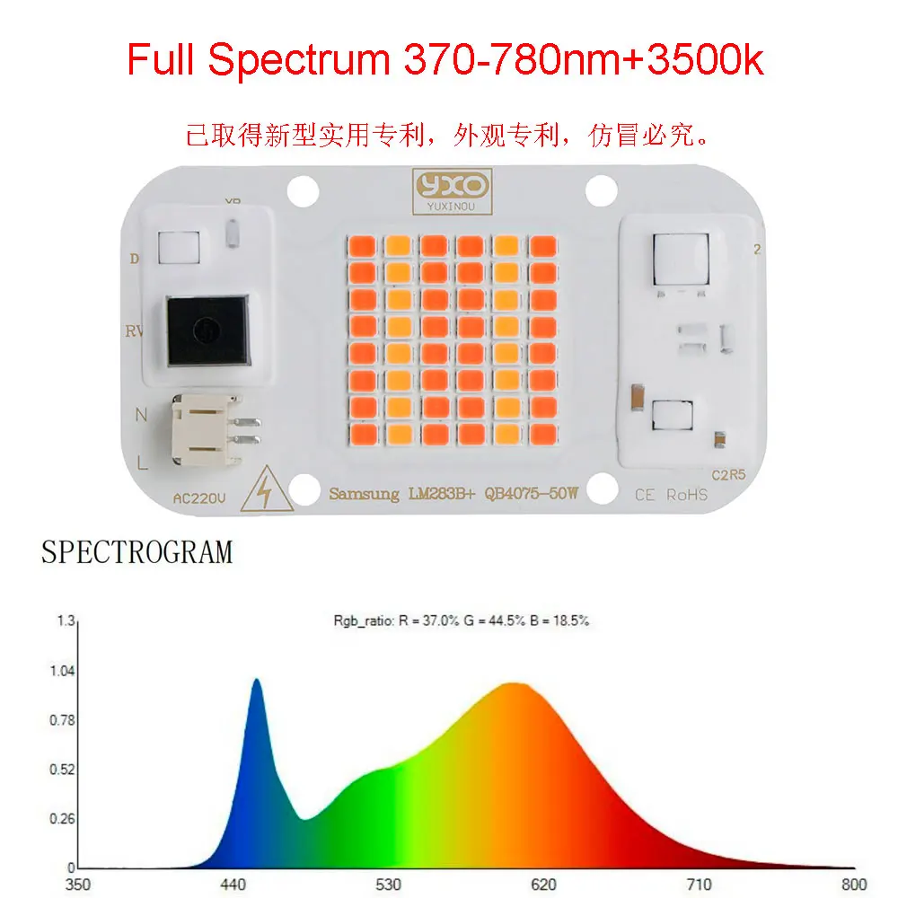 Driverless Samsung lm283b red 660nm Led Grow Light Chip DOB AC COB Module 50W Lamp Beads No Need Driver For Indoor Plant