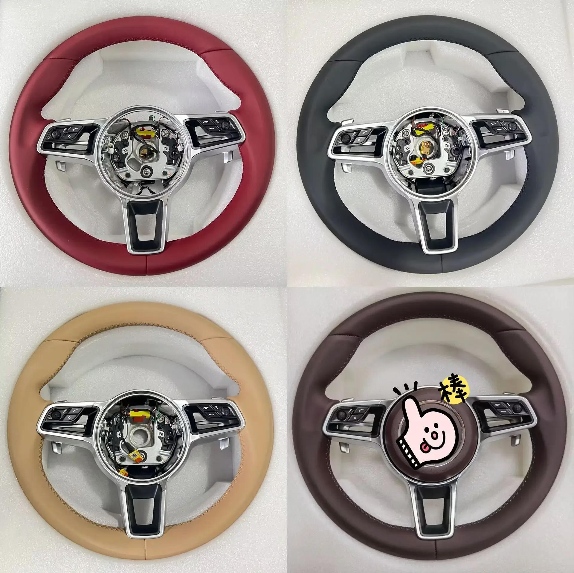 Custom Leather Steering Wheel Fit For Porsche Macan Taycan Cayman Panamera Cayenne 958 971 718 991 911 Boxster GT Turbo