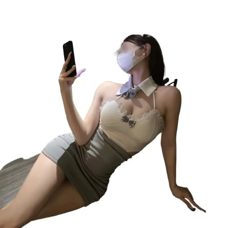 

Sexy Lace Nude Back Dress No Need To Remove Secretary Uniform Exotic Nightclub Party Wear Erotic Set Babydoll Role Play Outfit
