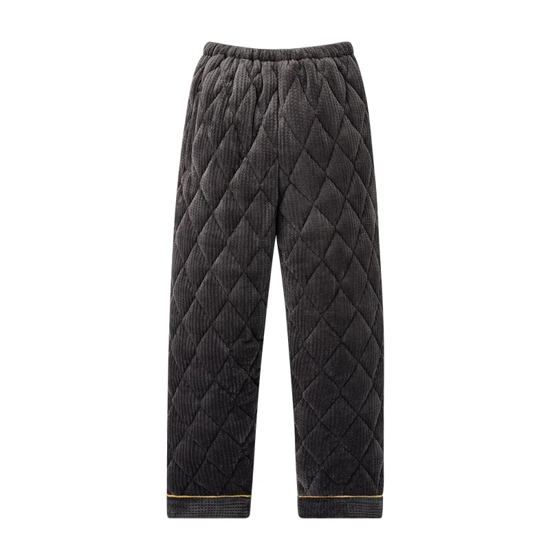 Coral Fleece Quilted Men Long Trousers Thick 3 Layers Sleep Pants Mens Pajamas Pants Bottoms Sleepwear Pajama Men Pijamas Hombre