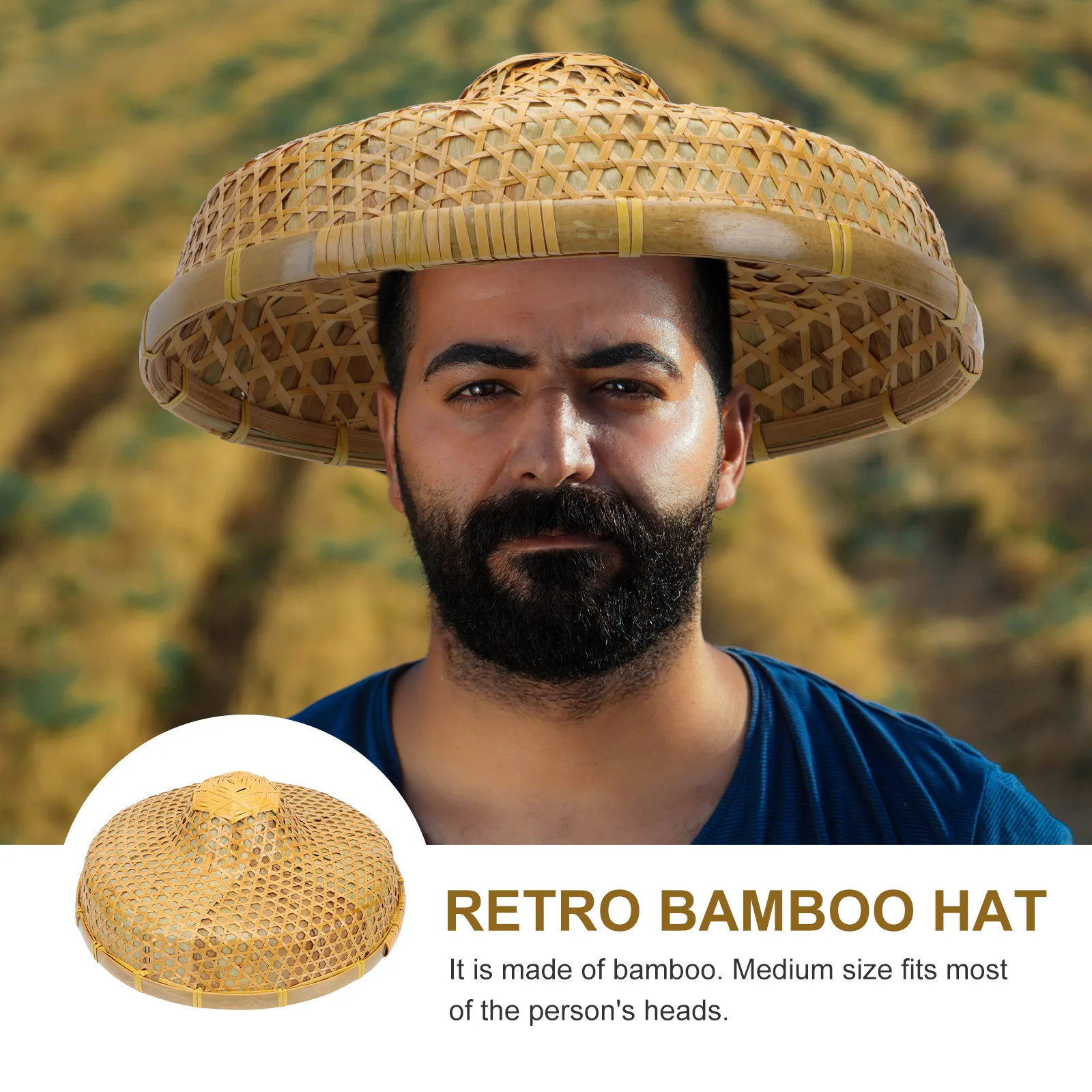 1Pcs Bamboo Hat Medium Size Oriental Style Lightweight Weaving Sun
