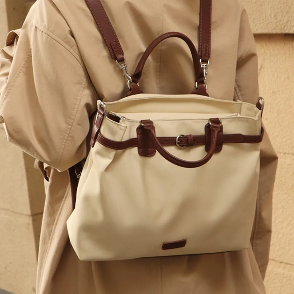 

High Quality French Nylon Shoulder Bag Leisure Fashion Laptop Bag Solid Color Commuting Briefcase Backpack Handbag