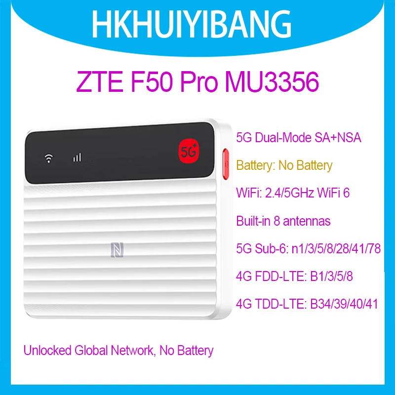 Unlocked ZTE 5G Pocket MiFi F50 Pro Dual Bands WiFi 6 2.4/5GHz 5G Sub-6 NSA&SA 4G LTE CAT13 Mobile WiFi Router Sim Card Slot