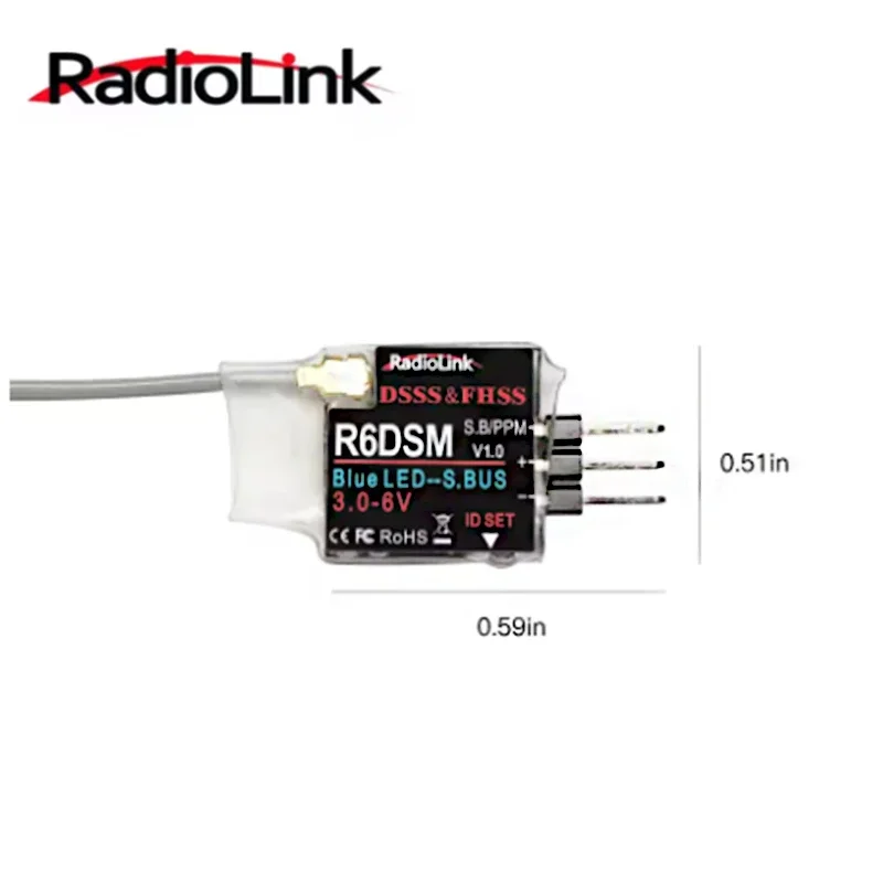 Radiolink R6DSM 2.4G 10CH Micro RX - SBUS/PPM Dual Protocol 1g Ultra-Light for FPV Racing Compatible AT9S/AT10/AT10II