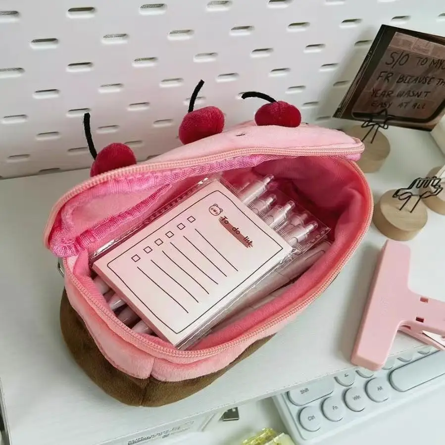 Plush Cute Pencil Bag Cherry Cake Pencil Case Large Capacity Student Stationery Storage for Girls Kids Back to School Gift view 3