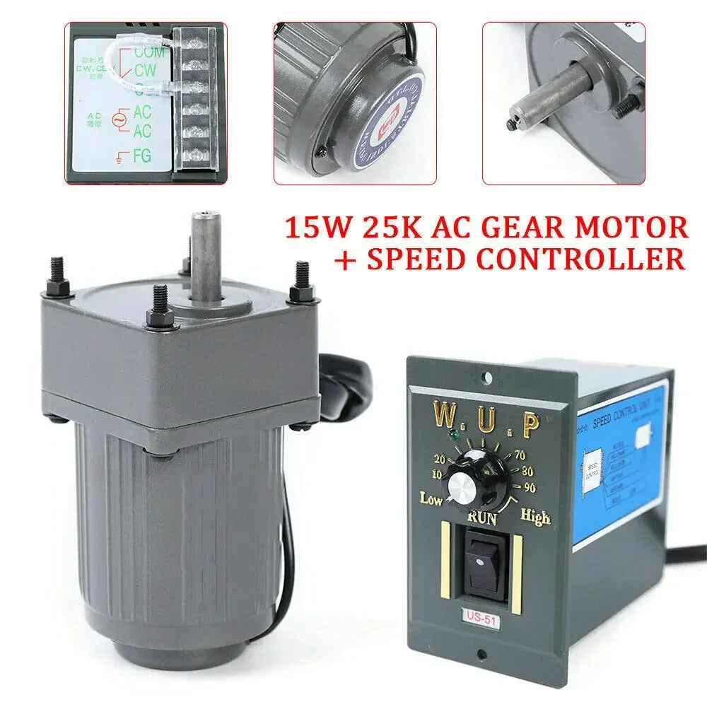 220V/110V 15W AC Gear Motor CW/CCW Single-Phase Gear Motor 0-450 RPM Electric Variable Speed Adjustable Controller Governor