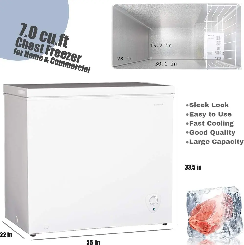 Smad 7 cu ft Chest Freezer with Hanging Removable Basket for Meat Fish Ice Shop Hotel Restaurant Grocery Large Family -4 to 6.8