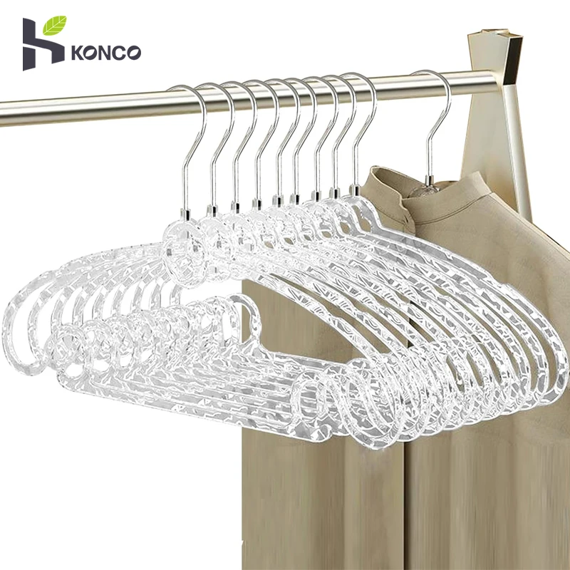 5/10pcs Acrylic Hanger Crystal Clear Plastic Hangers Clothes Pants Organizer Coat Crystal Trouser Rack with 360°Swivel Hook