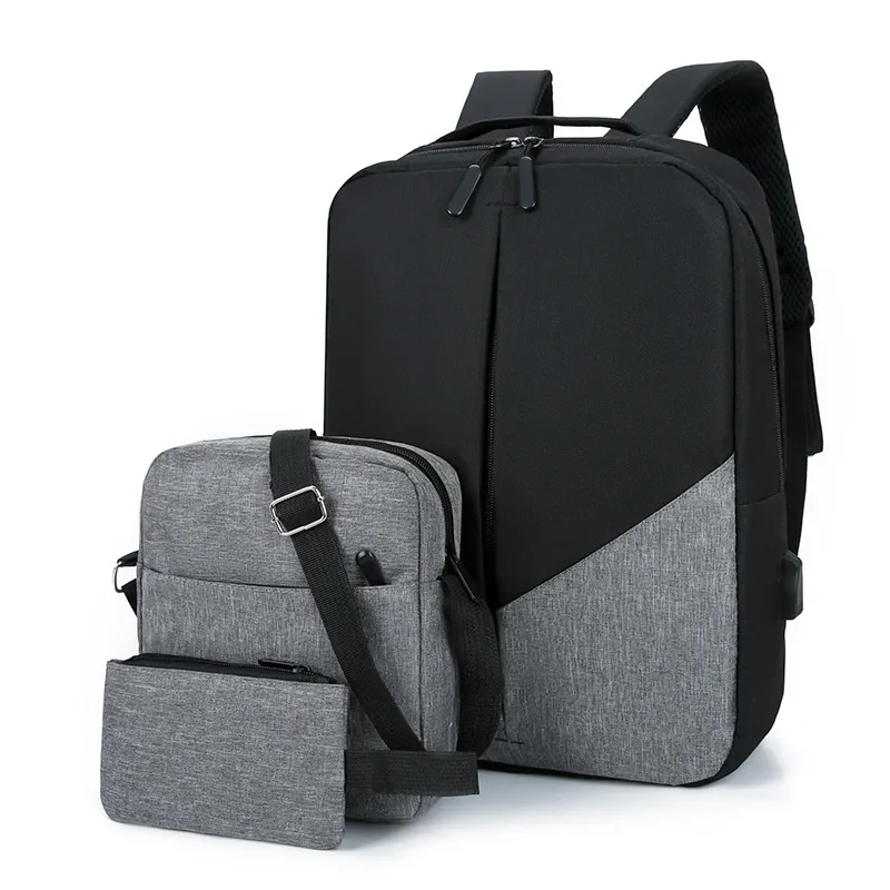 Mochila De Negocios informal de gran capacidad para hombres y mujeres, bolso de computadora USB, mochila de tres piezas, nuevo