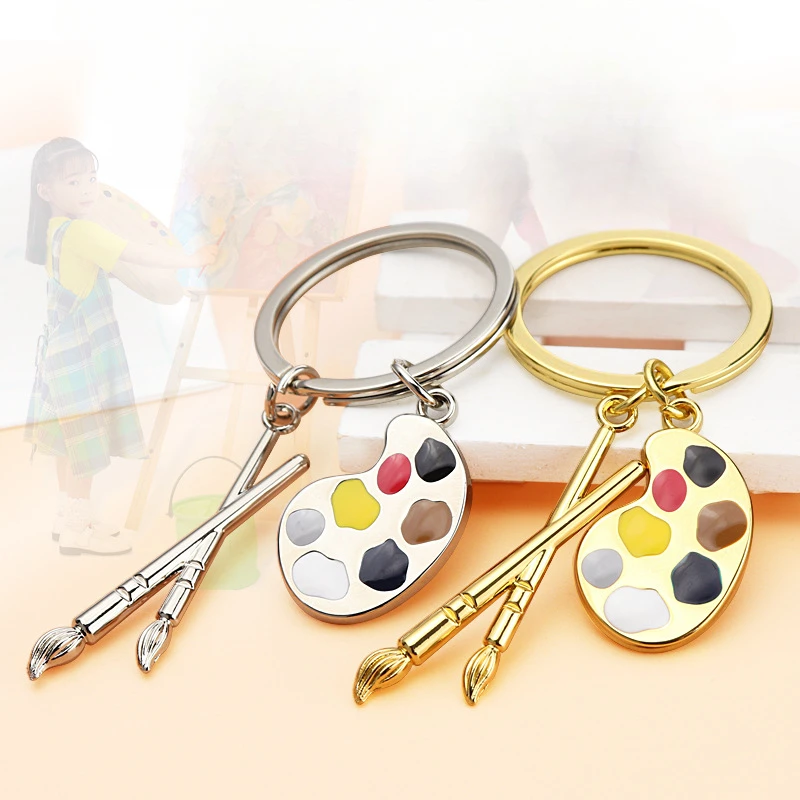 Painter Palette Pendant Keychain Brush Artist Key Chain Car Cute KeyRing Art Course Souvenir Gift Women Child