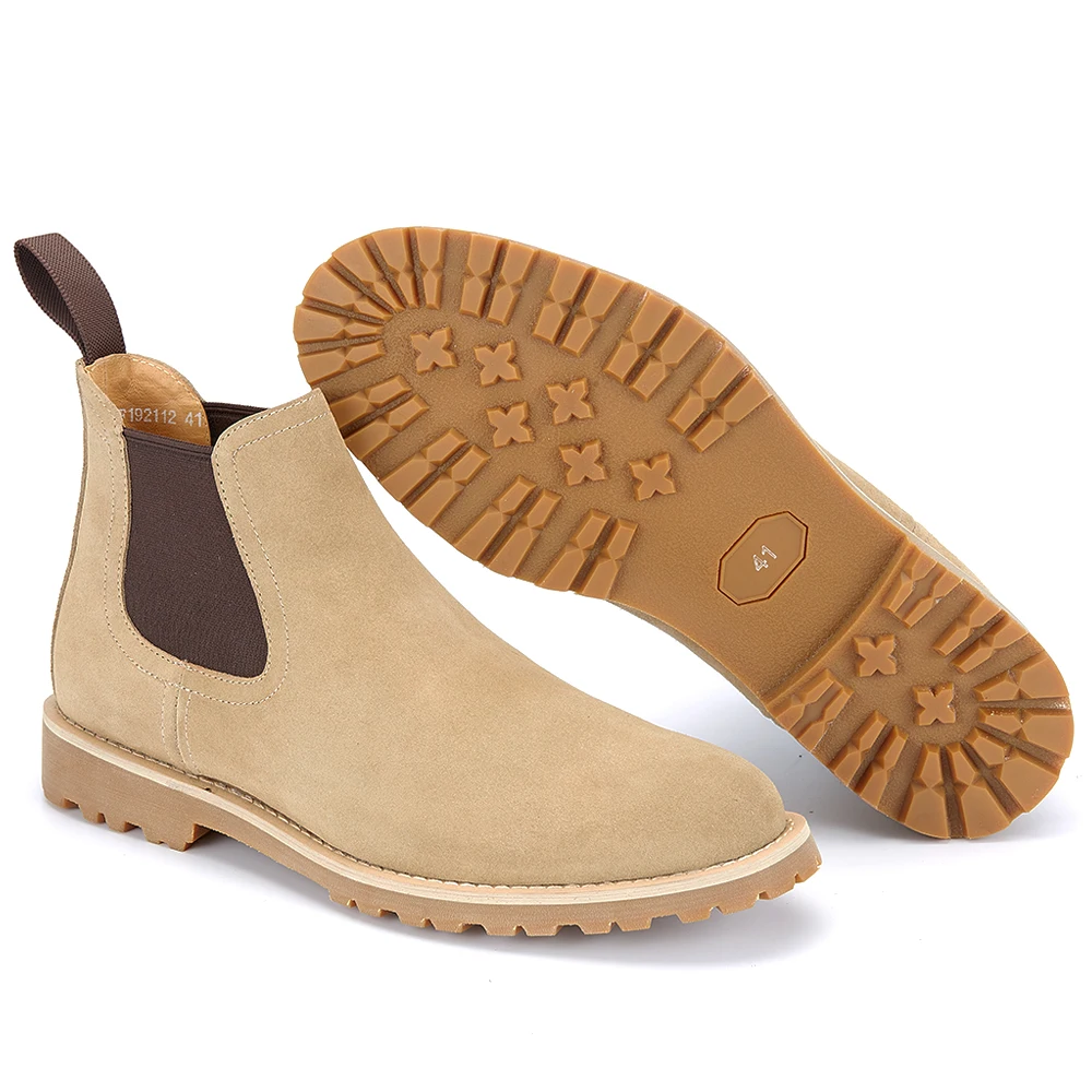High Quality Classic British Top Grade Cowhide Suede Casual Shoes Men\'s Genuine Leather High Top Short Chelsea Boots for Men