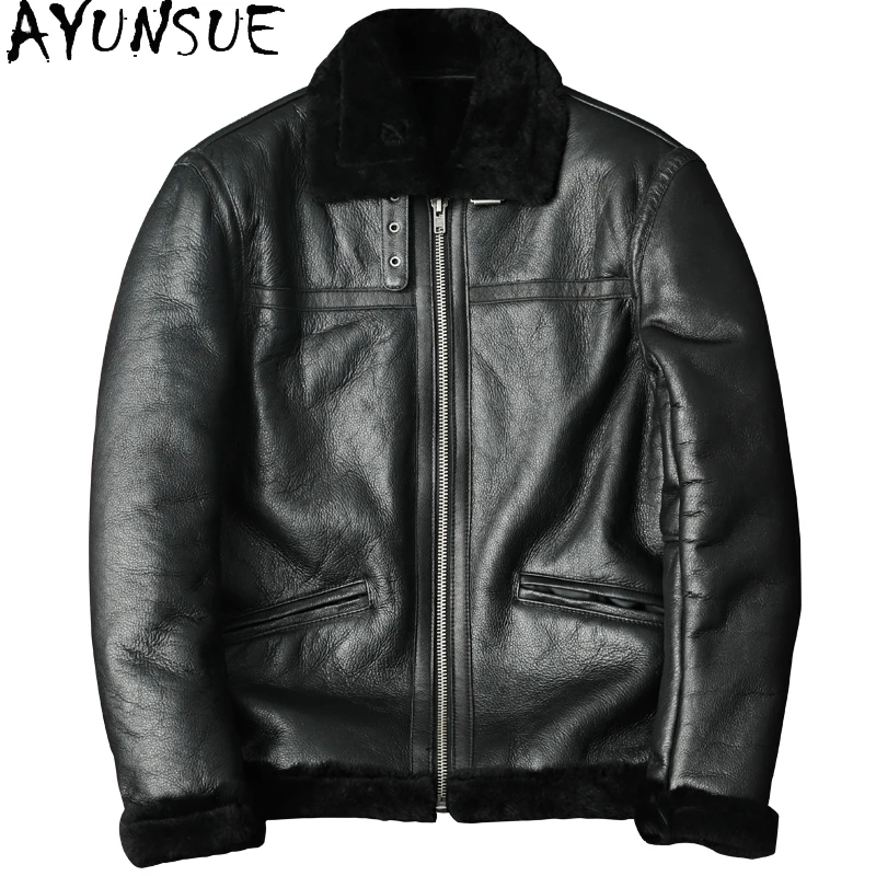 

AYUNSUE Real Fur Coat Man Warm Genuine Sheepskin Leather Jacket Men Winter 2025 Black Fur Coats and Jackets Casaco Masculino