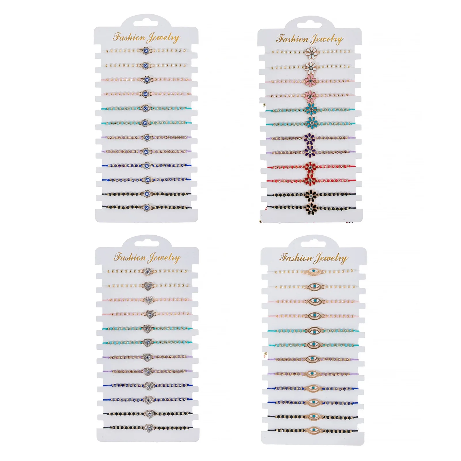 12Pcs Fashion Crystal With Rice Beads Beaded Diamond With Devil's Eyes Colorful  Woven Bracelet Combination