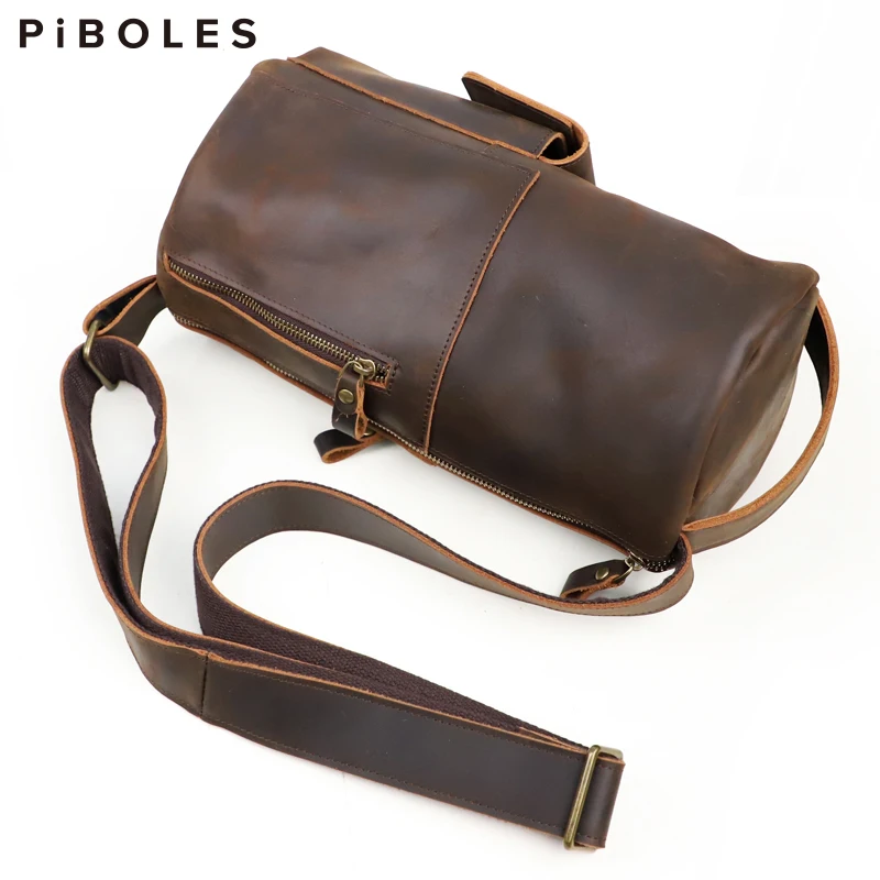 

Multifunctional Men's Sling Backpack Genuine Leather Vintage Handbag Crossbod Personalizationy Cylinder Bag