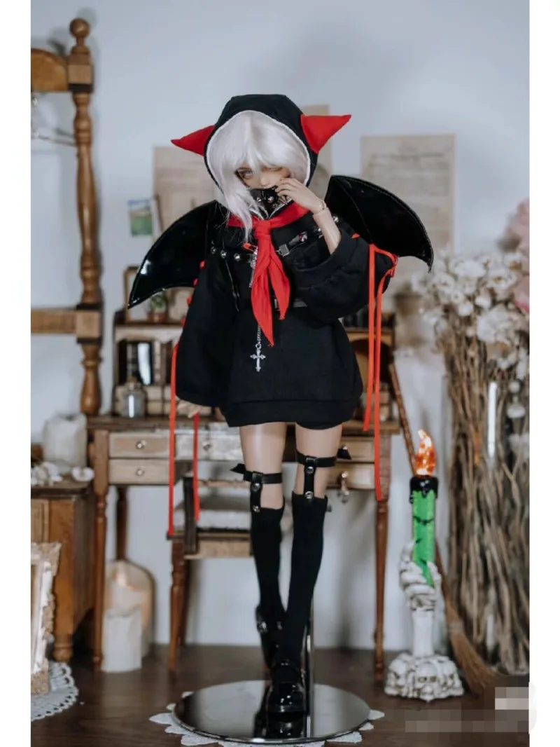1/4 BJD Doll Clothes Little Devil Hoodie BJD 1/4 Doll Outfit Handmade Casual Doll Costume Fit for 4 Points BJD Dolls Accessories