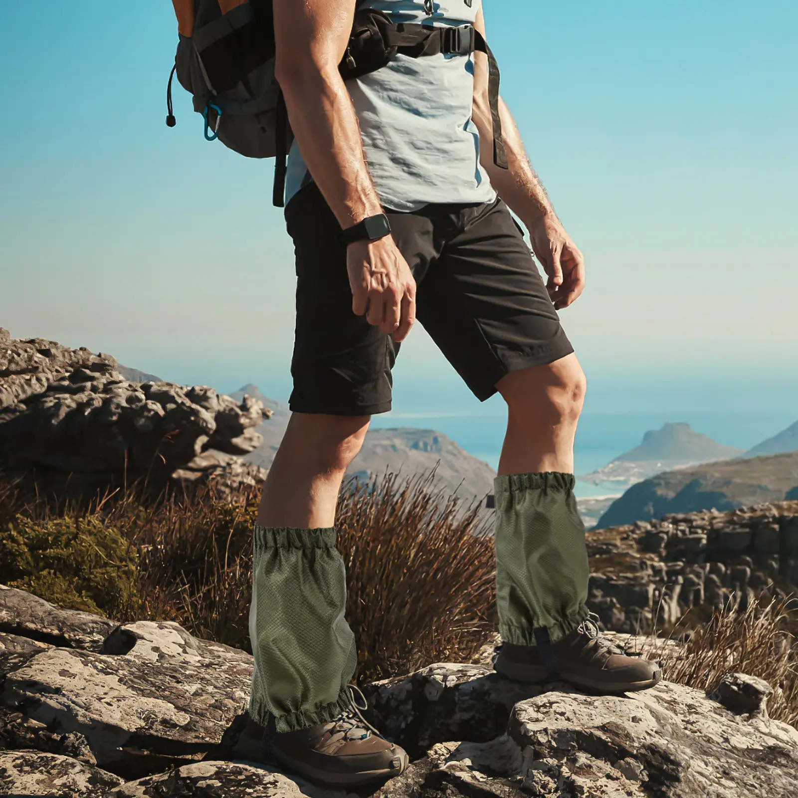 

Пара синих легких водонепроницаемых дышащих гетр для снега, для активного отдыха, походов, прогулок, альпинизма, защита голеностопа