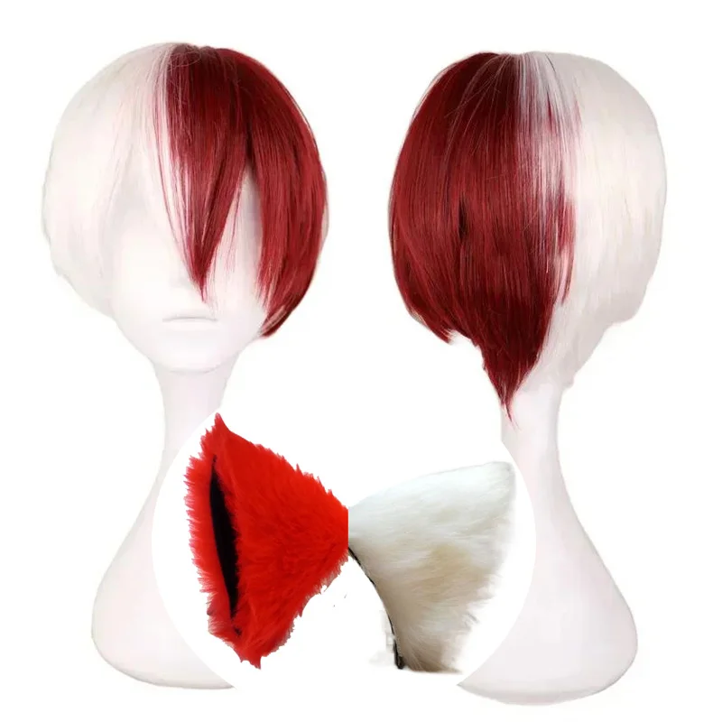 Hochwertige Boku no Shoto Todoroki Shouto Cosplay Perücke Weiß Rot Perücken