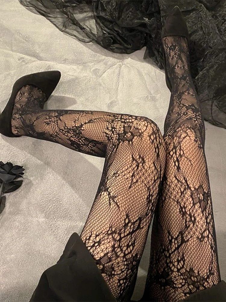 Femmes Sexy résille rotin bas Club fête Anti-accroc fleurs collants Calcetines poisson Net bonneterie JK maille dentelle collants