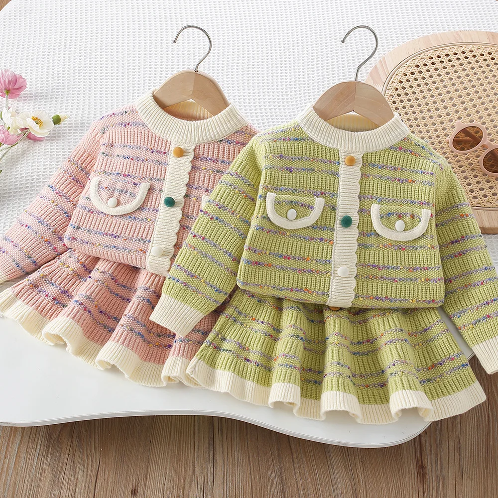 2PCS SETS Fall Winter Sweater Sweet kids' sets and outfits for Cute Girls Clothes Baby Girl Clothes Long Knit Skirt Play Wear