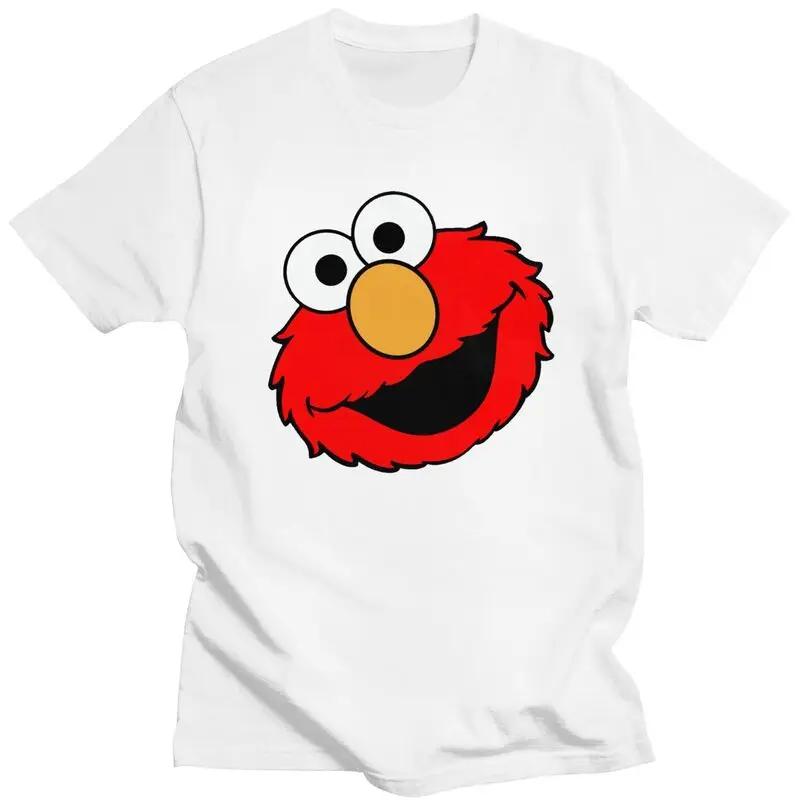 Custom Elmo Face Tshirt for Men Short Sleeve Casual T Shirt Fashion Sesame Street T-shirt Loose Fit Pure Cotton Tee Gift