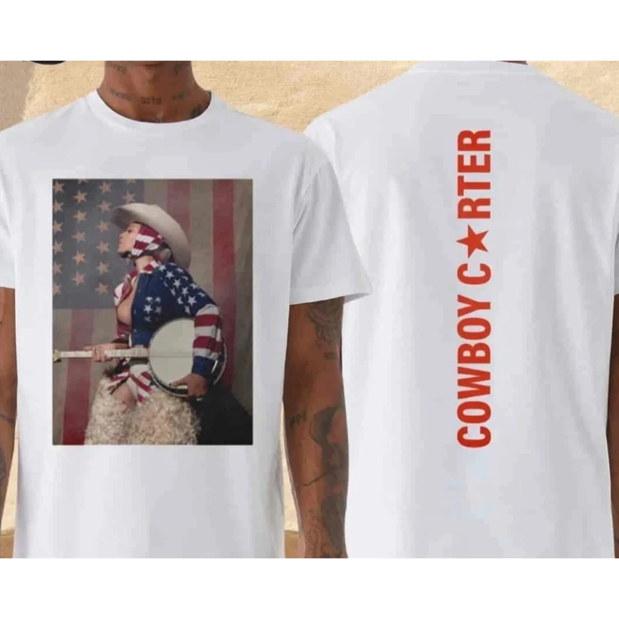 

Винтажная футболка NY Exclusive Beyonce Cowboy Carter Tour 2025 с репринтом для мужчин, футболка с круглым вырезом, большой размер, новый летний топ Unseix