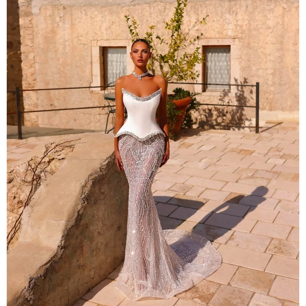 Customized Sweetheart Collar Sleeveless Women Evening Dresses Shining Prom Gowns Vestidos De Noite Exclusivamente Para Mulheres