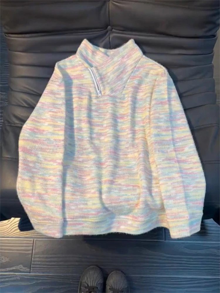 

Zipper Knitted Hoodie Men's Autumn Winter Loose Fit Inner Wear Base irt Lazy Sle Casual Knitwear f High Collar