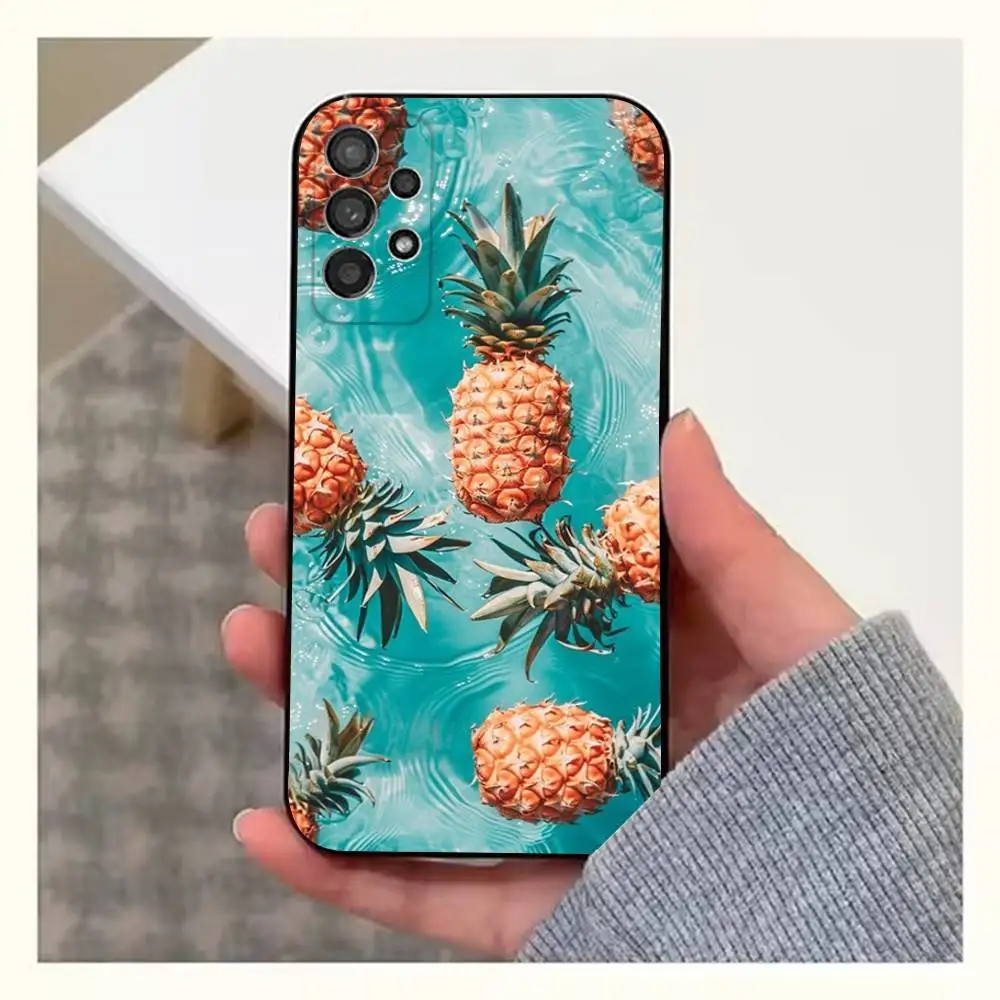 น่ารักการ์ตูนสับปะรดเคสโทรศัพท์สําหรับSamsung S25,S24,S23,S22,S20,S21,S10,Ultra,Plus,Lite,FE,ซิลิโคนอ่อนนุ่มปกสีดํา