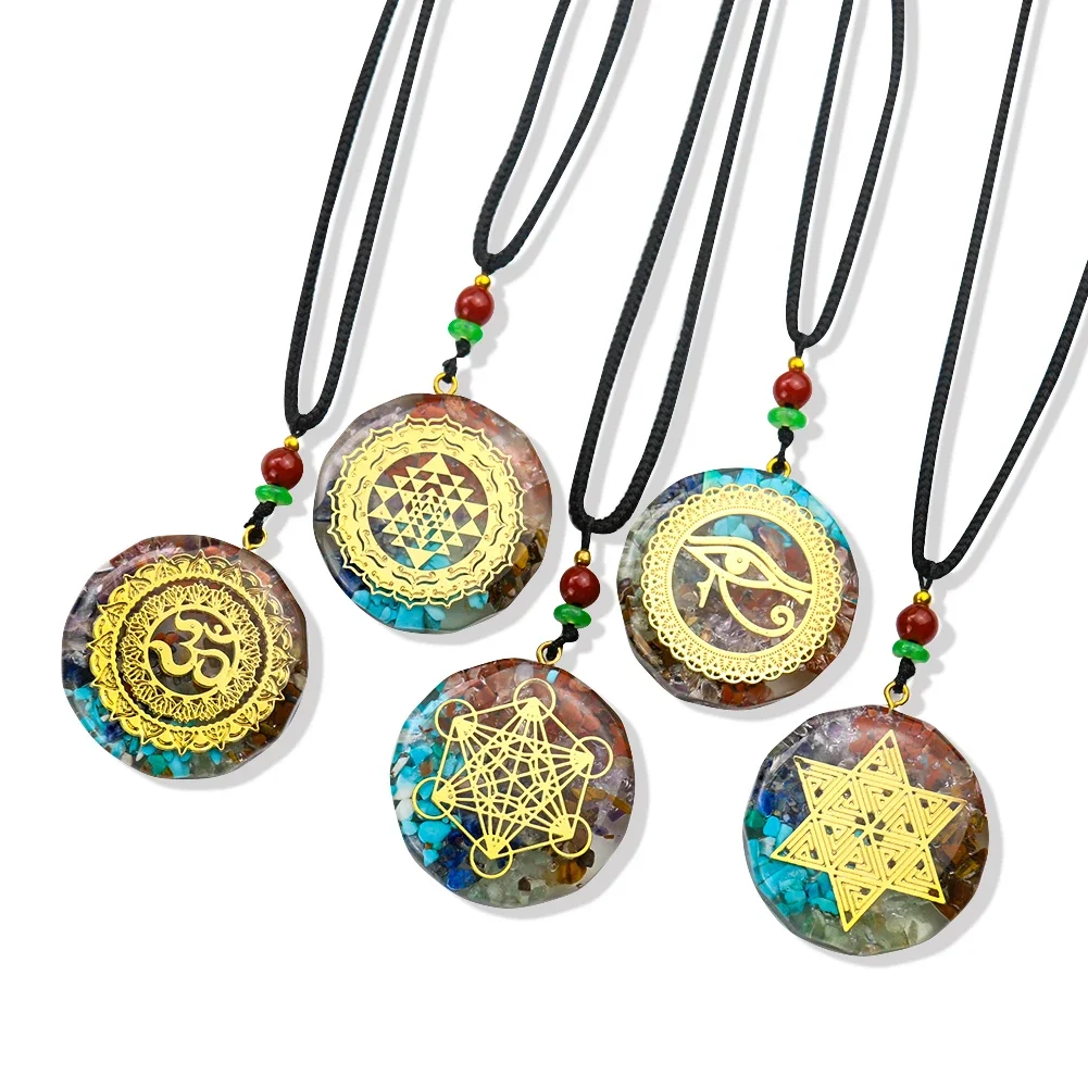 Natural Crystal 7 Chakra Necklace Life Flower Merkaba Metatron Cube Om Yoga Sri Yantra Meditation Flower of Life Horus  Jewelry