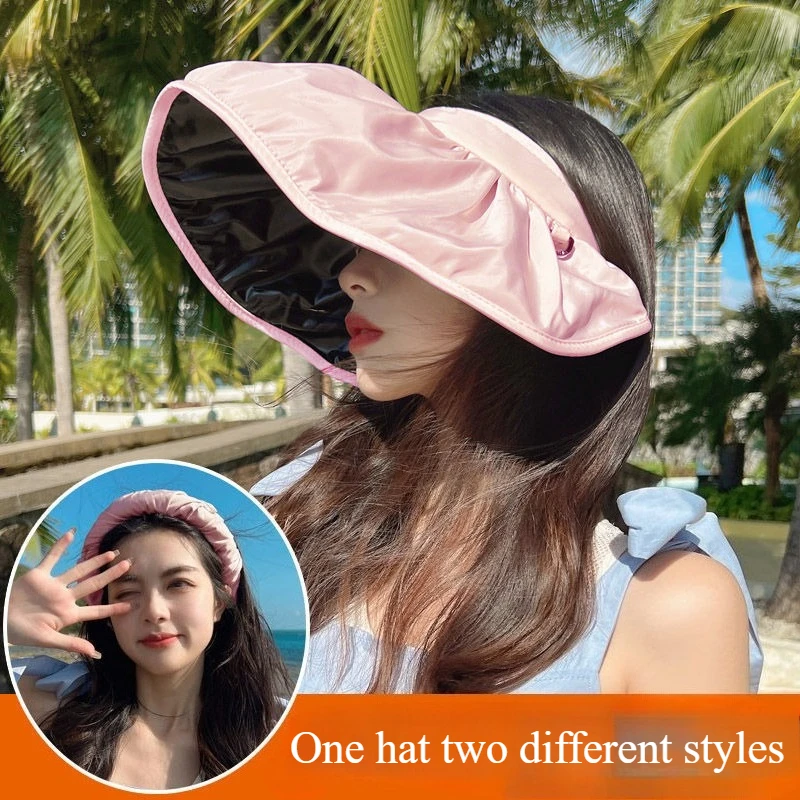 Black Rubber Sun Visor for Women Summer Dual-use Adjustable Headband Outdoor UV Sun Protection Empty Top Sun Hat