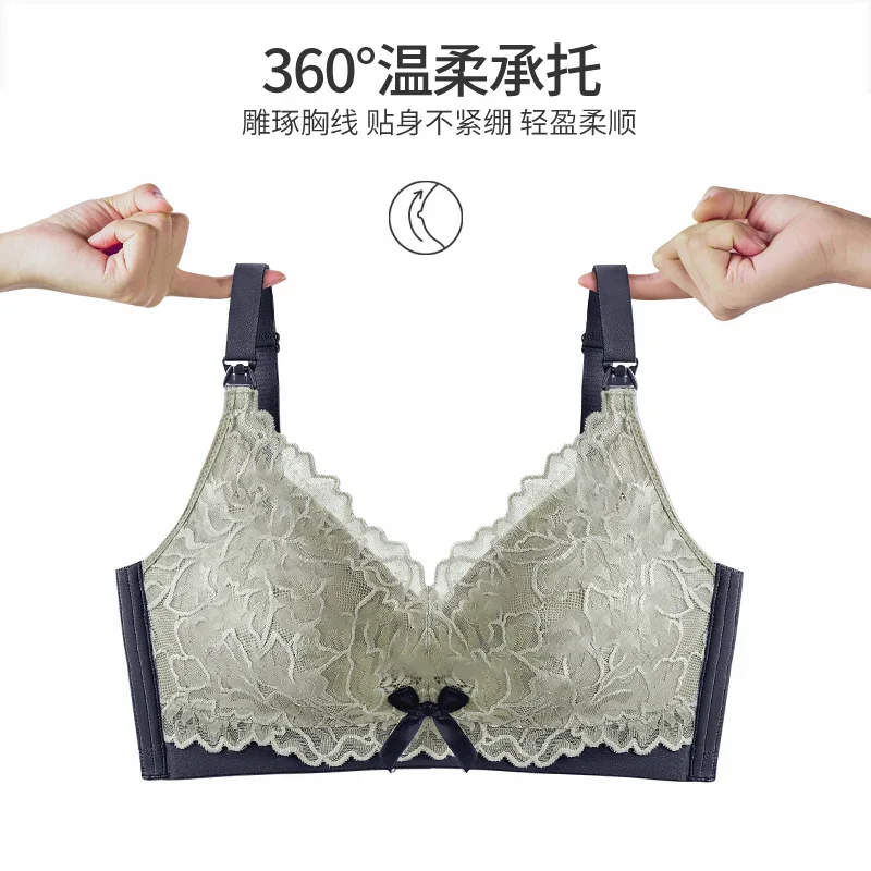 Unwired Lace Thin Bra Nursing Top Bra Postpartum Beauty Back Cotton Upper Open Button Underwear Summer