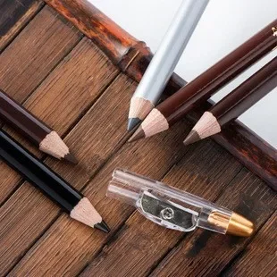 Wooden Eyebrow Pencil with Sharpening Knife, Not Smudge Eyeliner Pencil, Genuine Wood Easy To Color Waterproof & Sweatproof