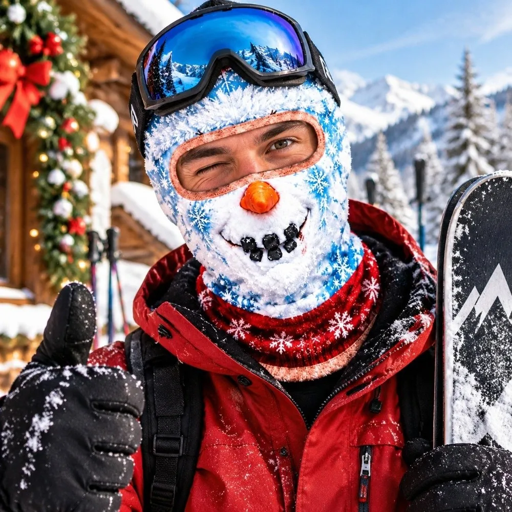 Prank 3D Printed Funny Face Balaclava Thermal Santa Claus Neck Gaiter Warm Windproof Face Cover Christmas Party