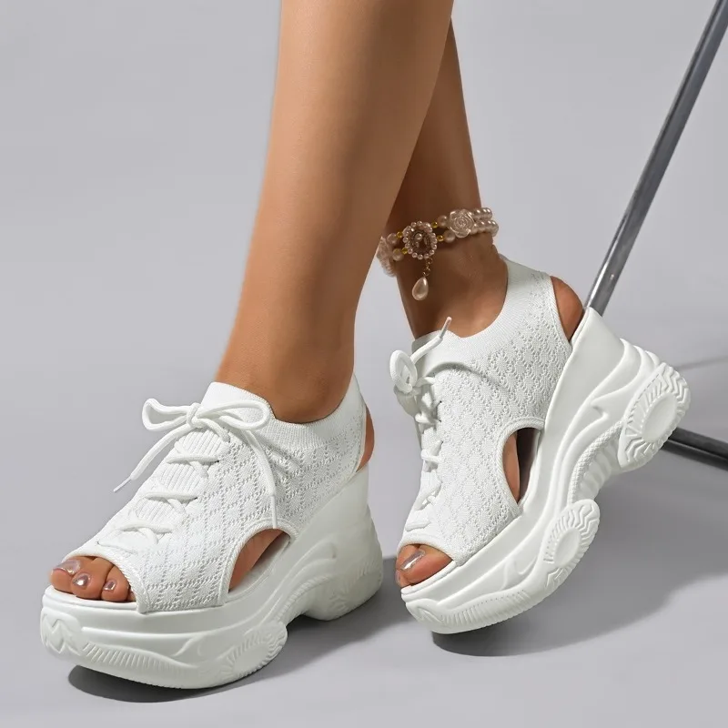 Women Sandals 2025 New Thick-soled Fashion Elevation Casual Shoes Women Summer Wedge Elastic Cloth Cover Ladies Sandals