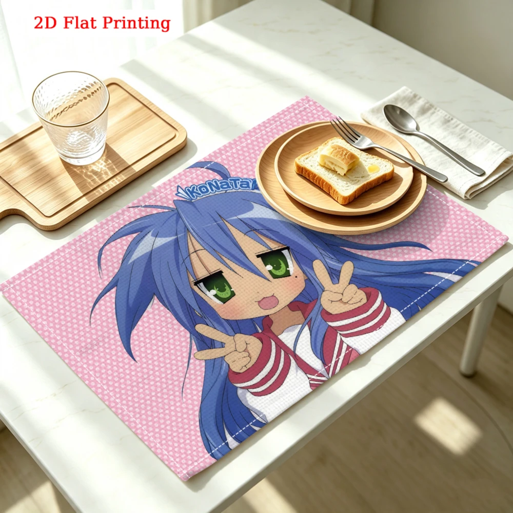 2Pcs Anime Konata Izumi Placemat Pink Polka Dot Table Mat For Kitchen Dining Home Decor Gift 30X40Cm