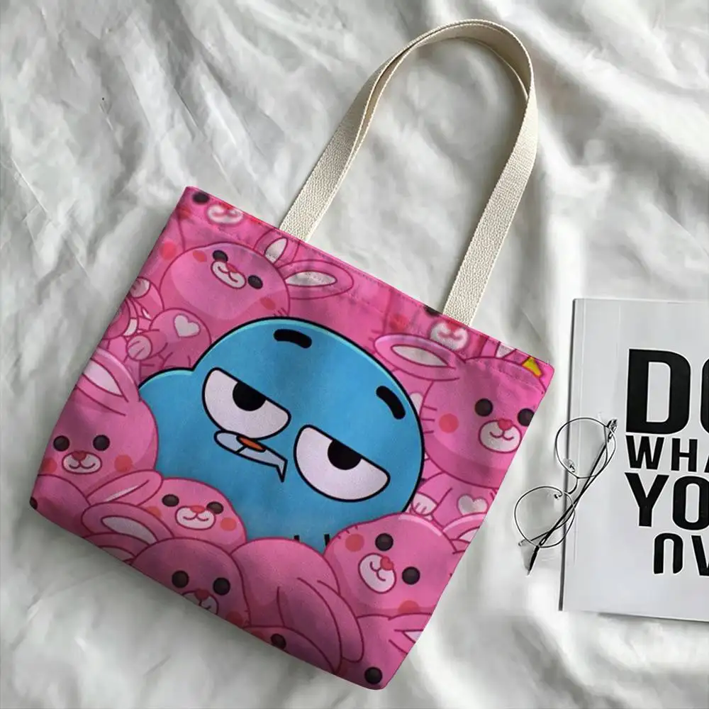 ANIME T-The A-Amazing World of GumballS Storage Bags Double-Sided Print Large Tote Bag Durable Beach Picnic Foldable Gift Eco