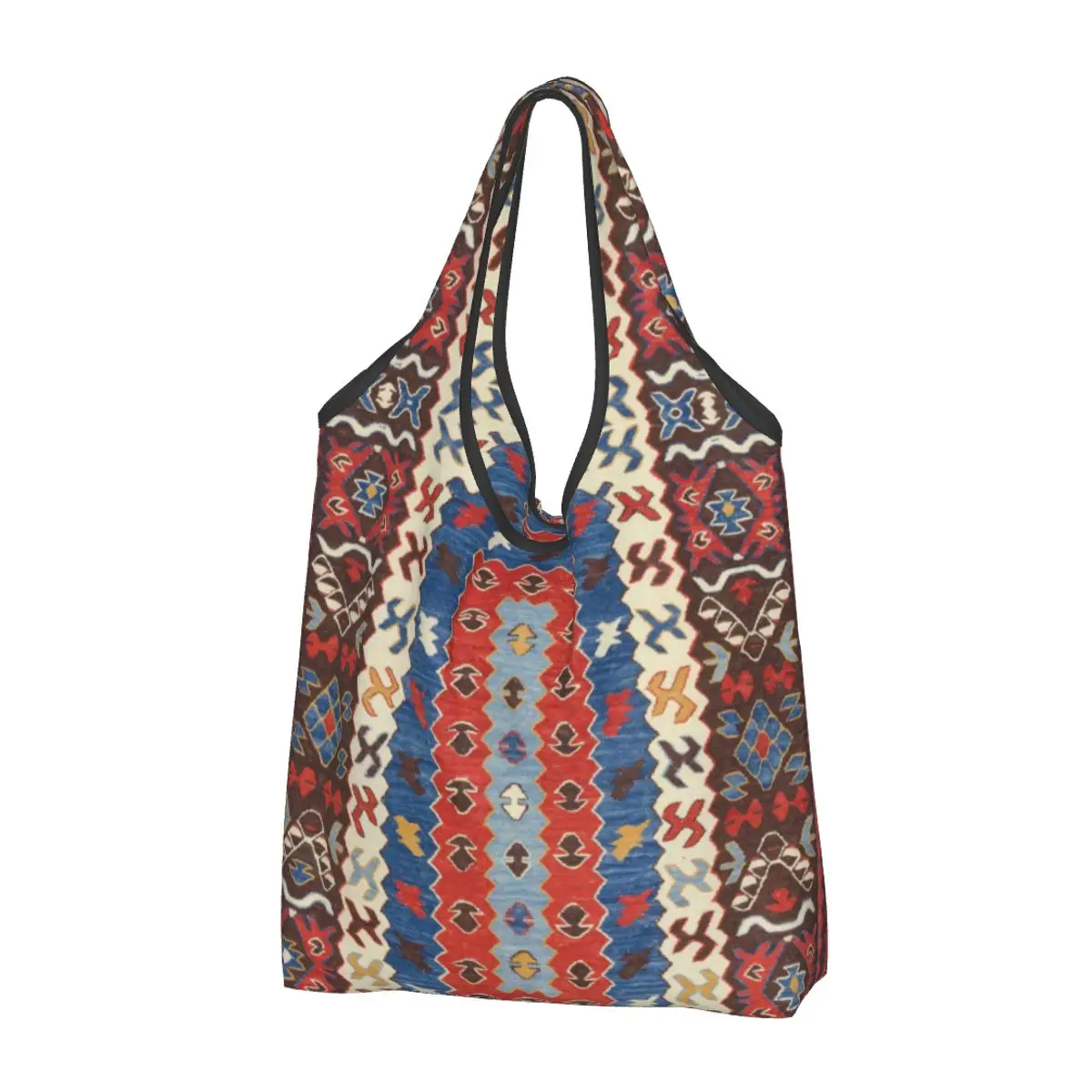 Turkish Kilim Rug Bohemia Ethnic Style Grocery Shopping Tote Bag Geometric Antique Persian Tribal Shoulder Shopper Bag Handbag