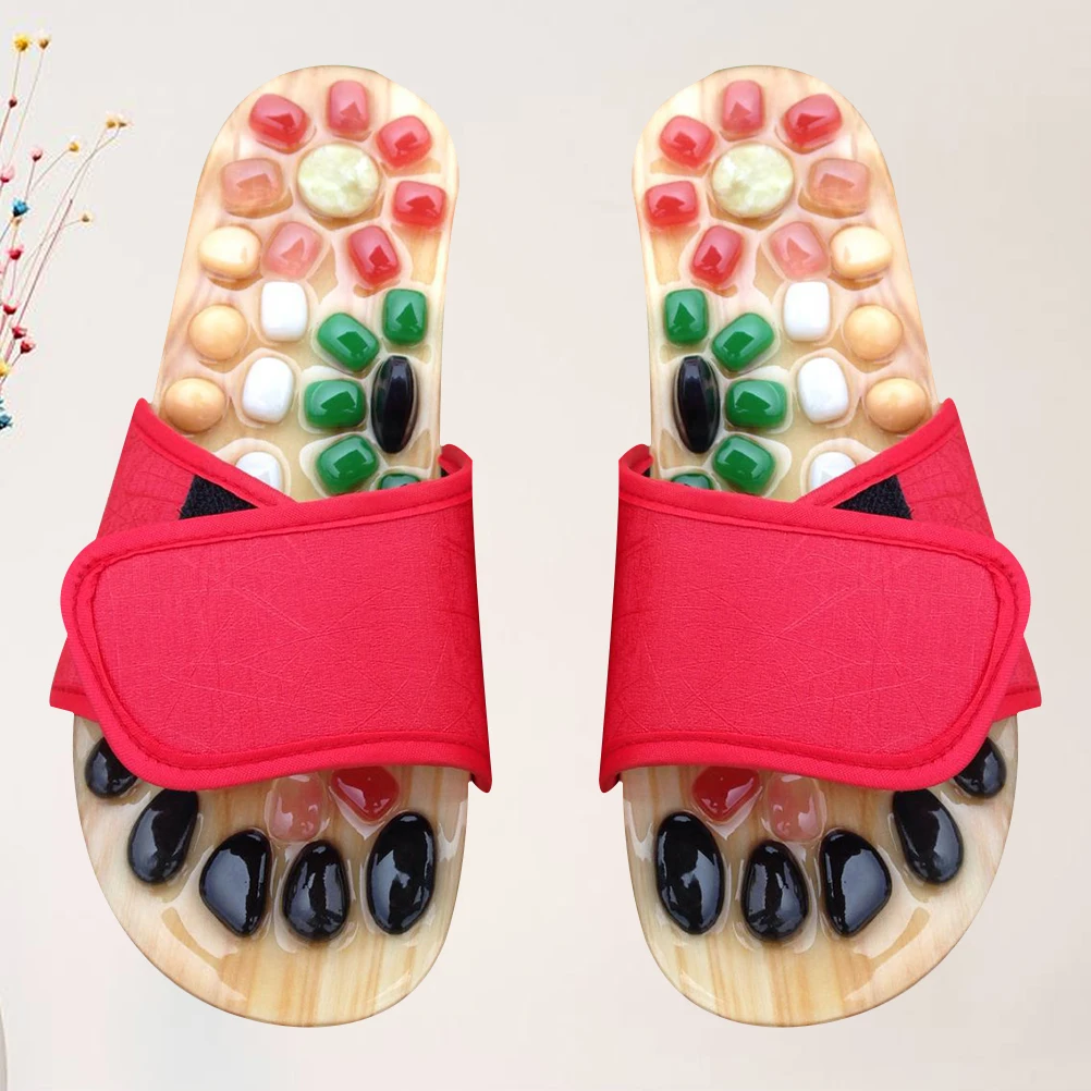 

1 пара массажных тапочек, красные 41–42 из искусственной кожи, Eva, булыжник, дизайн подошвы для ног, сандалии для здоровья при подошвенном фасциите