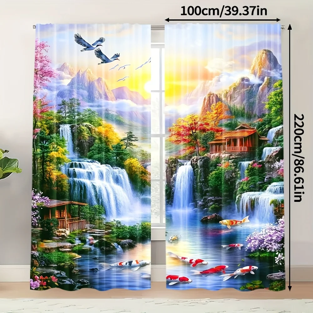 Vibrant Waterfall Landscape Curtain for Living Room Bedroom Home Decor Window Curtain Waterproof Print