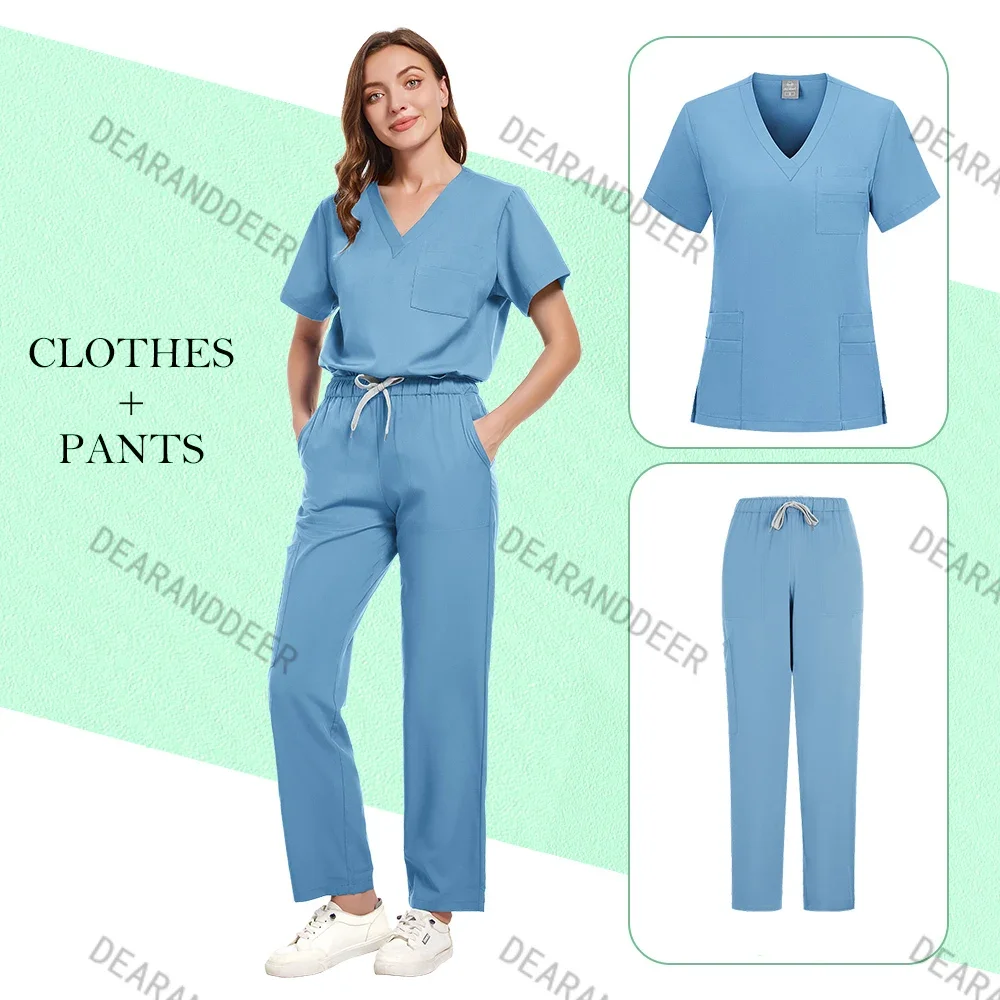 Top ampio con tasche e pantaloni sportivi, uniforme per chirurgia medica da medico, salone di bellezza, ospedale, clinica odontoiatrica, tuta da lavoro per infermiere