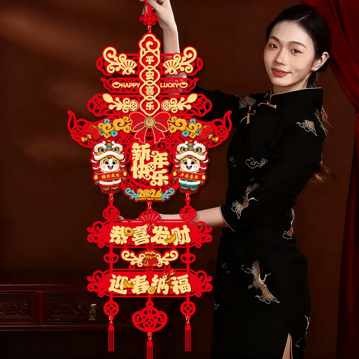1 paio di festival di primavera cinese, decorazioni fortunate, l'anno delle ore, pendenti appesi alla porta, forniture per feste a casa di Capodanno cinese